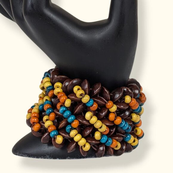 Colourful Beaded Wide Stretch Bracelet - Picture 2 of 4